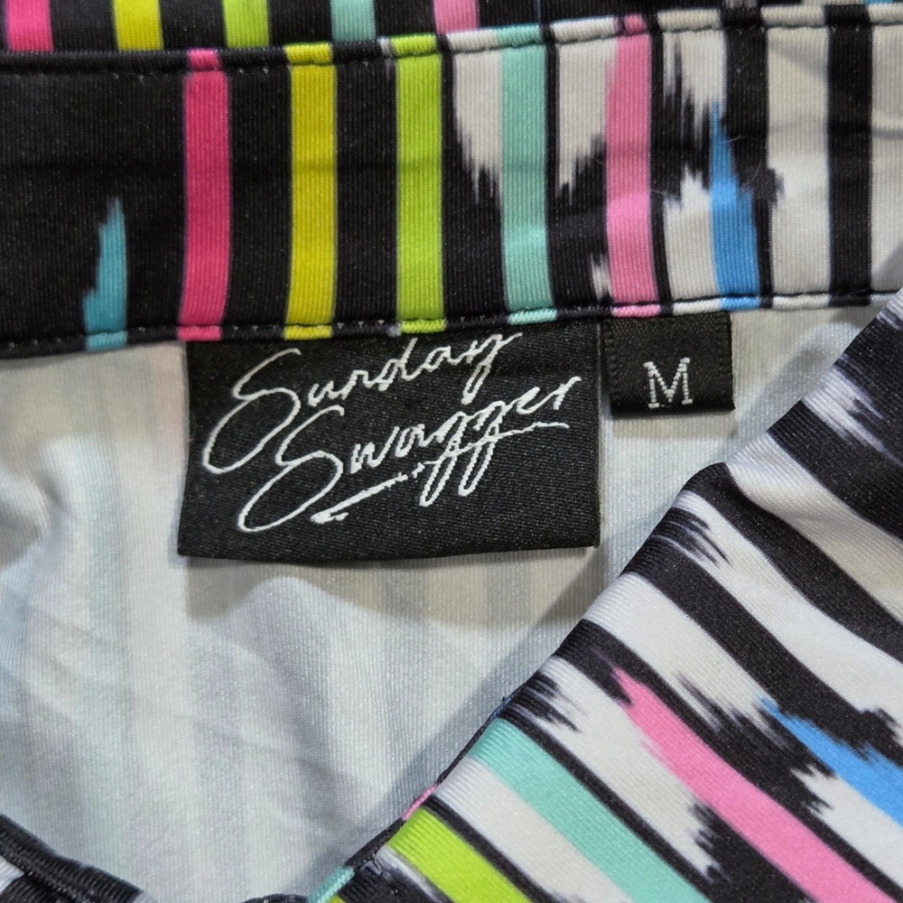Sunday Swagger Mens Golf Polo Shirt Multicolor Ikat Stripe Performance Size M - Picture 5 of 9